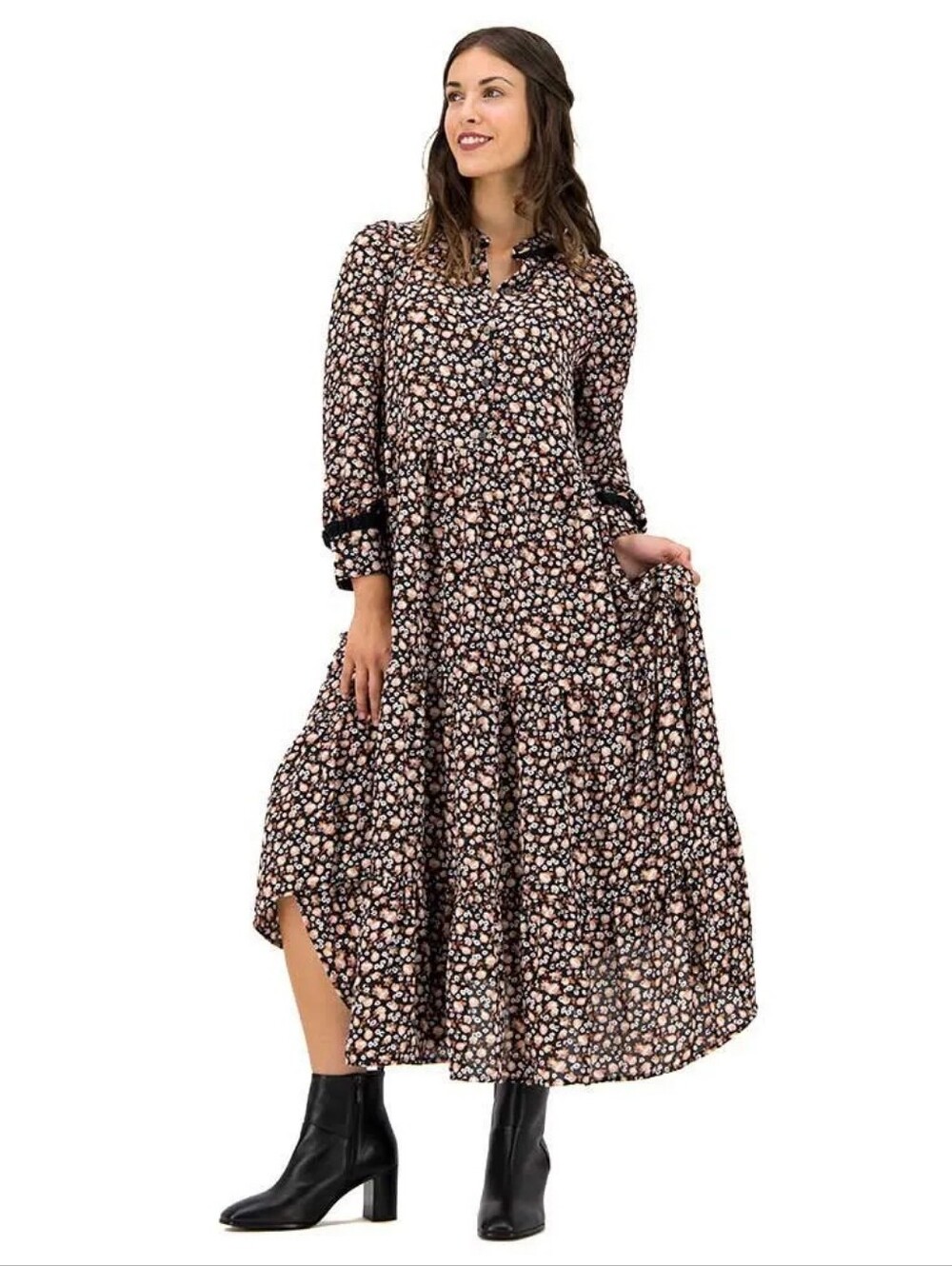 NWT Levi’s Farah Floral Tiered Midi Maxi Dress Long Sleeve Size L $98
